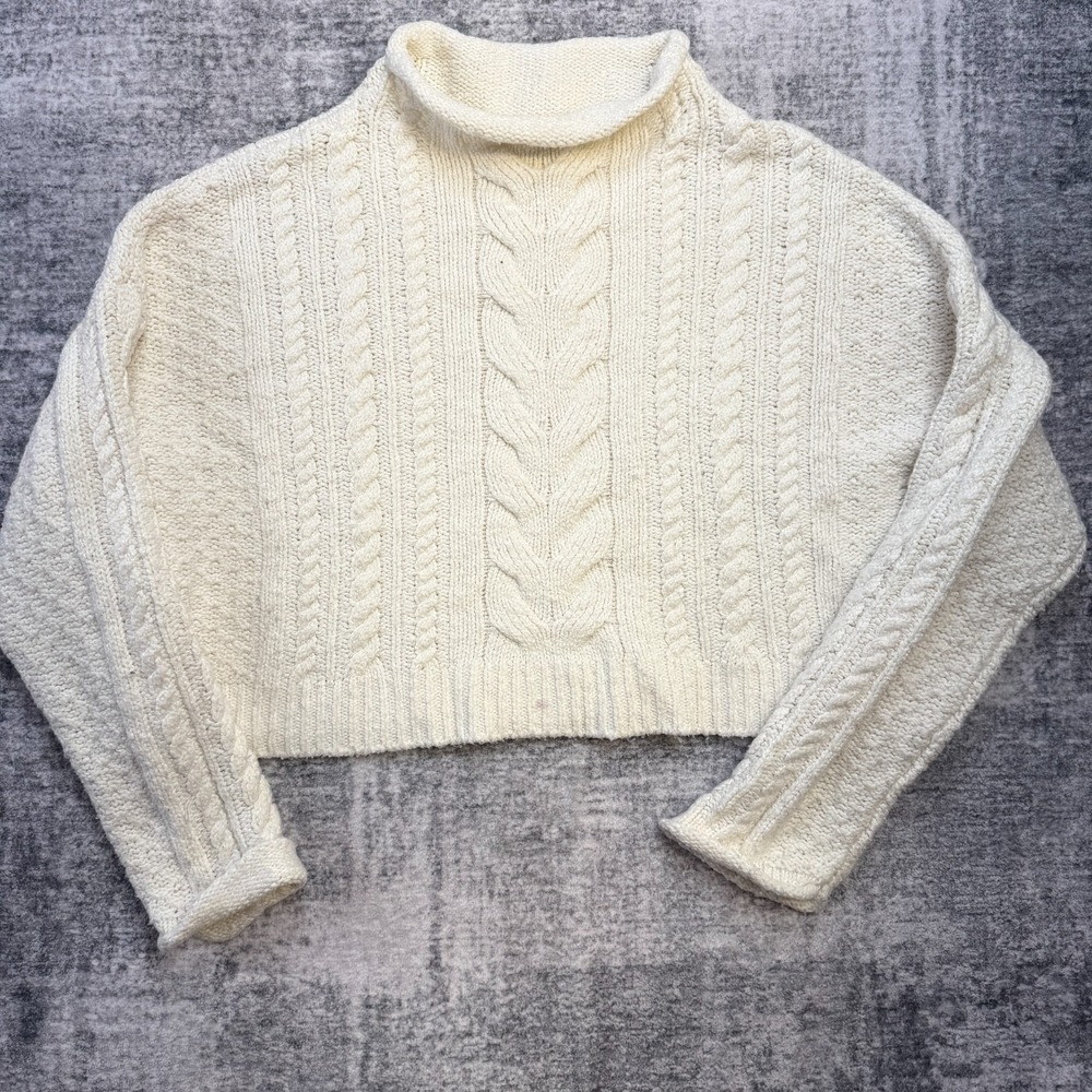 Pilcro Anthropologie Sweater Womens Medium Cream Cable Knit Roll Neck Boxy Relax